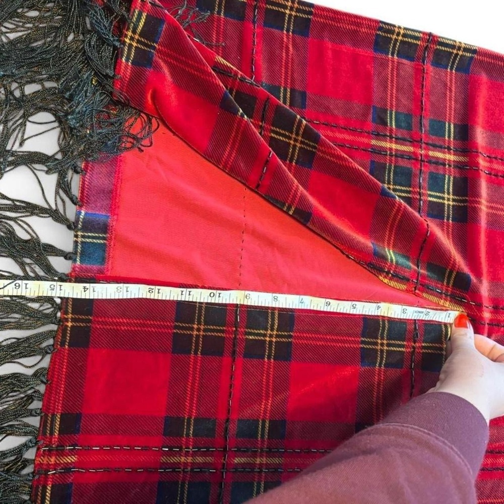 Ronni Nicole Red Tartan Fringe Maxi Skirt Beaded Plaid Size M - Picture 7 of 7